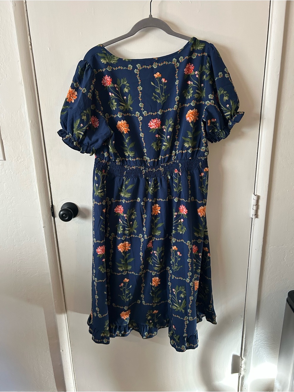Bloomchic Floral Navy Puff-Sleeve Dress - Picture 3 of 3
